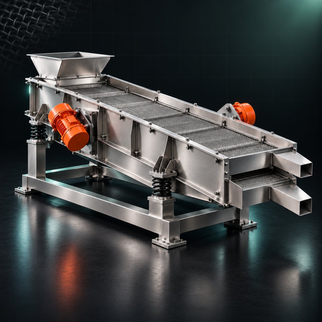 SZF Linear Vibrating Screen — studio render, full machine